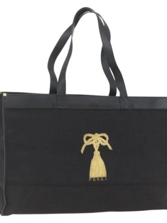 FENDI Handbags - FENDI Tote Bag Canvas Black Gold Auth 169428